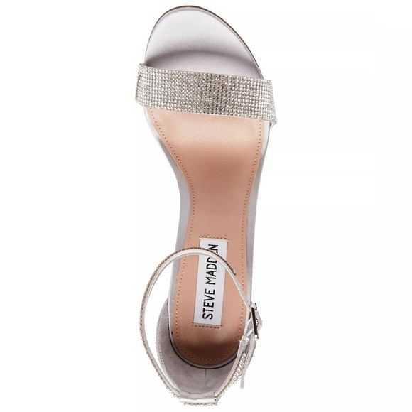 STEVE MADDEN Carrson Silver Ankle Strap Block Heels Formal Sparkly Crystals - Picture 12 of 14